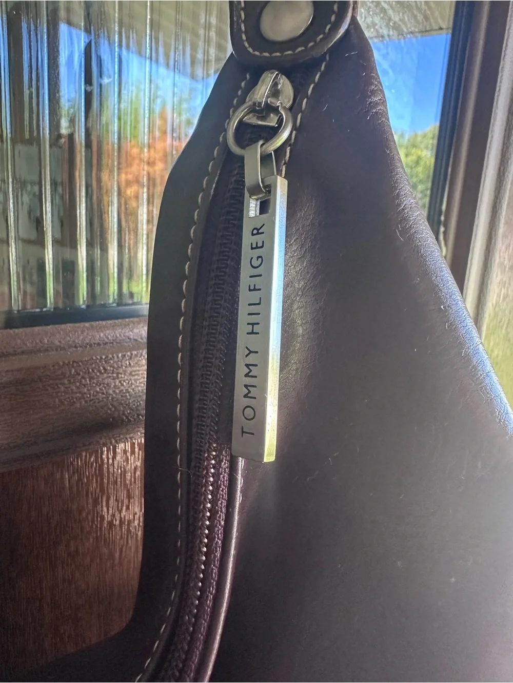 Vintage Tommy Hilfiger Brown Leather Hobo Bag Contrast Stitch Slouchy Y2K Purse